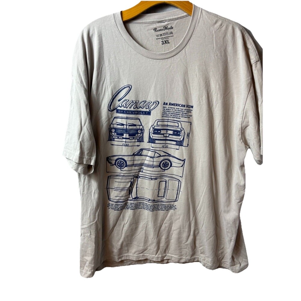 Camero Tshirt Resto Mods Size 3XL Beige Sports Car Racing Graphic Print SS